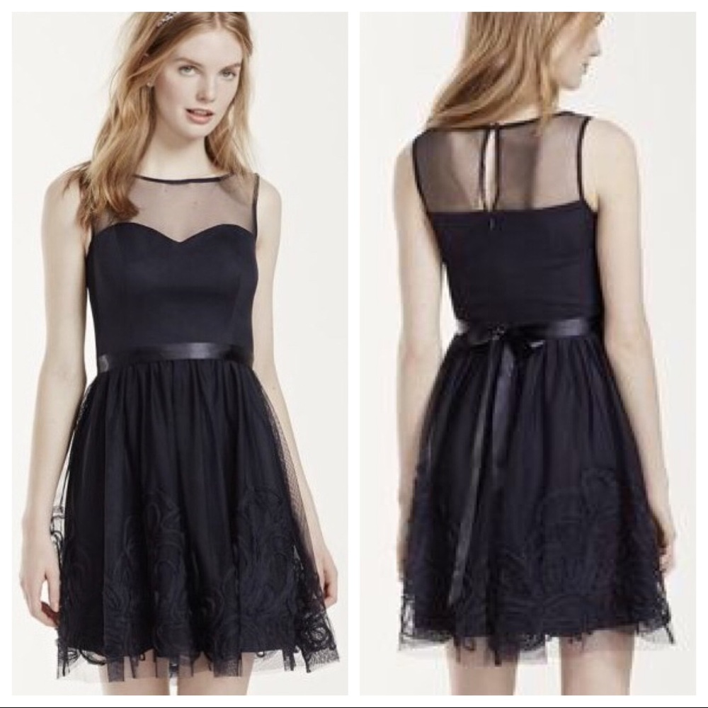 David’s Bridal Illusion Neckline Navy Dress NWT - Picture 4 of 8